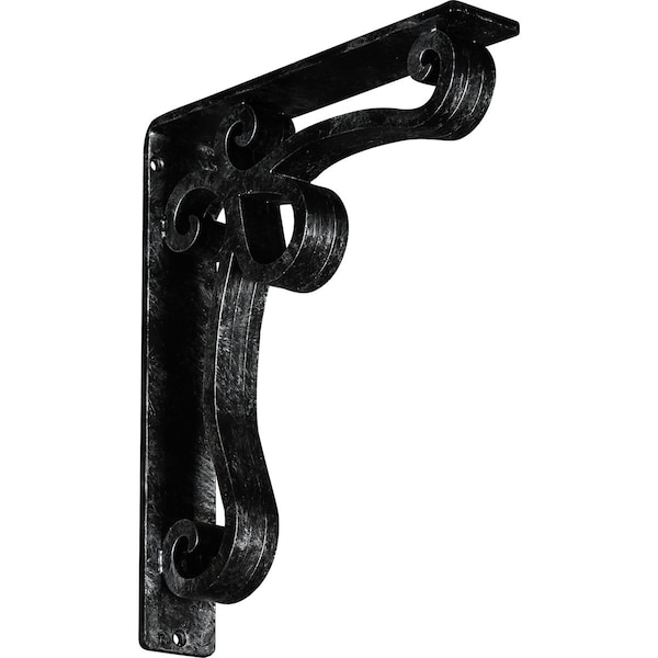 Ekena Millwork Orleans Wrought Iron Bracket, (Triple center brace), Antiqued Silver 2"W x 10"D x 12"H BKTM02X10X12TOLASV - main